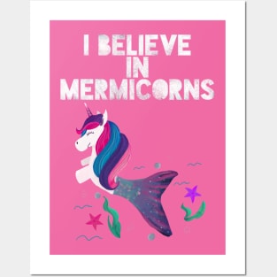 I believe in Mermicorns (pink) Posters and Art